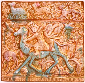 Persian lustred all-tile: a mounted Sassanian archer, 19th century